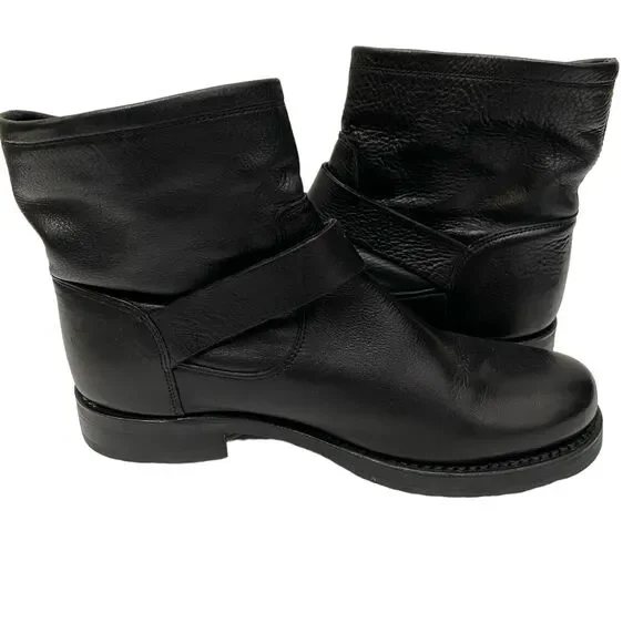 FRYE Veronica Black Leather Short Moto Bootie Buckled Strap Size 7.5 - Picture 10 of 12